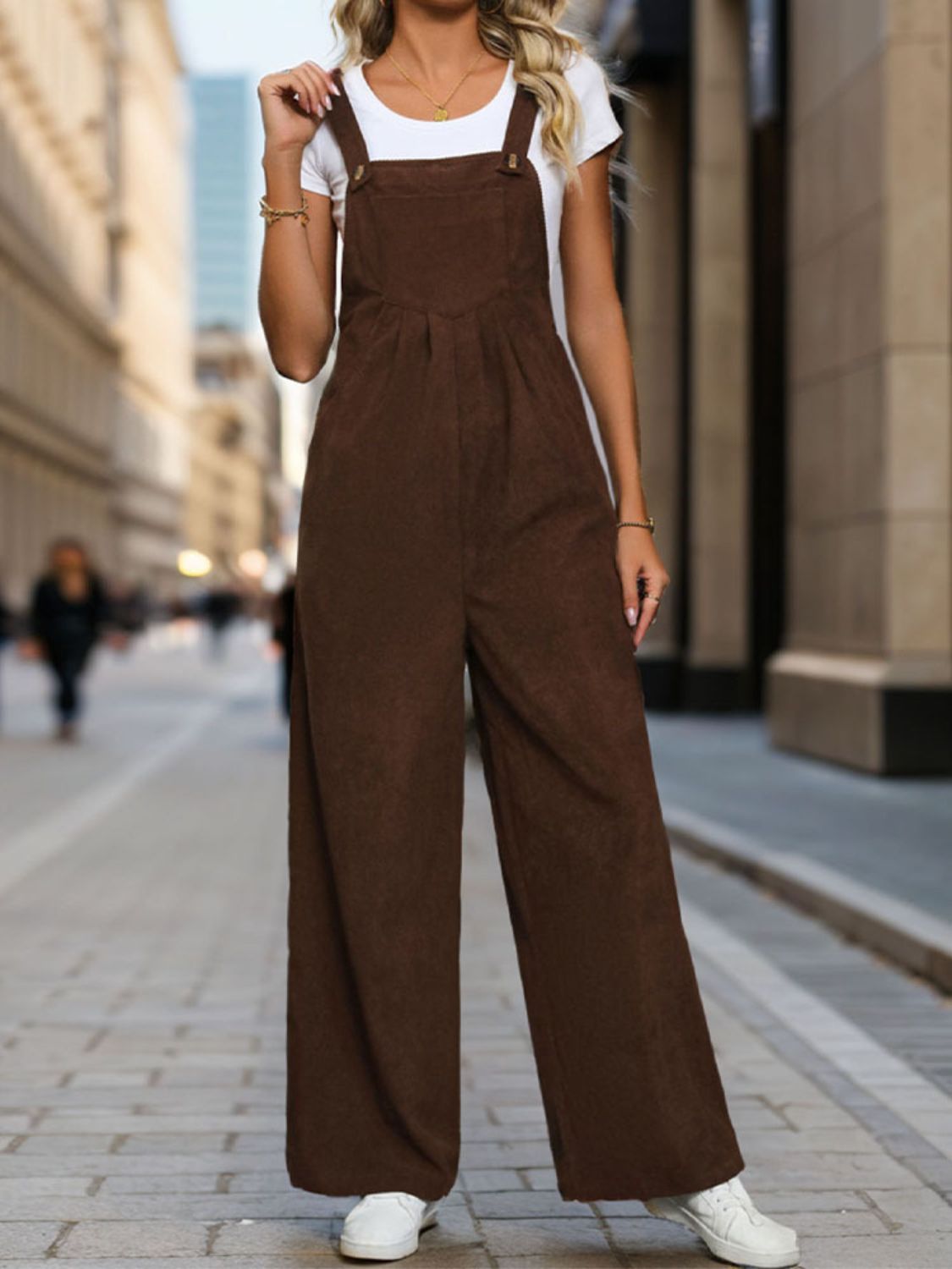 Women's Buttoned Overalls Brown