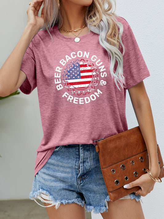 Flag Tee with Beer, Bacon & Freedom Dusty Pink