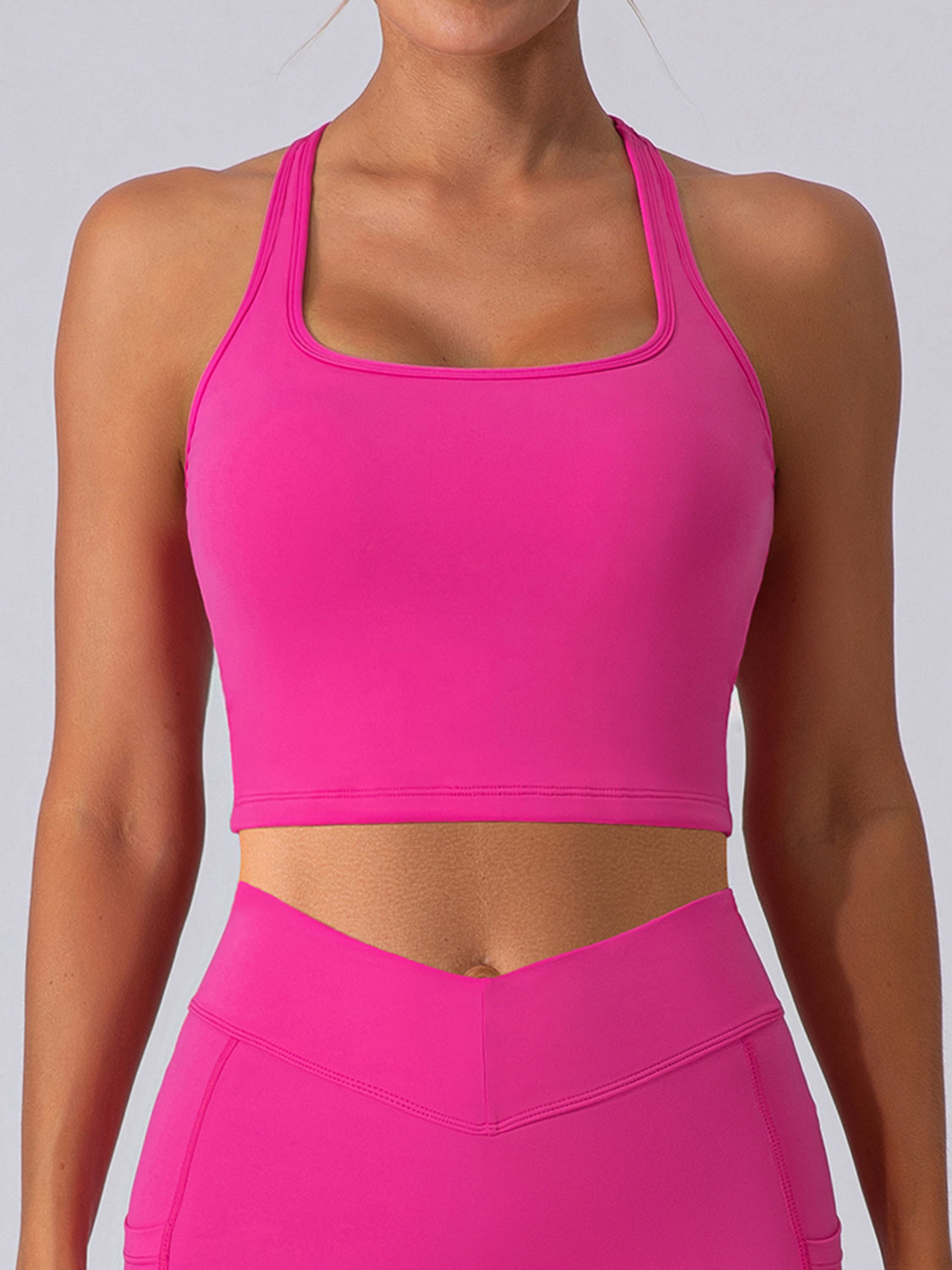 Square Neck Racerback Cropped Tank Hot Pink