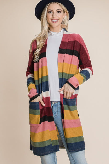 BOMBOM Color Block Striped Open Front Cardigan Multi