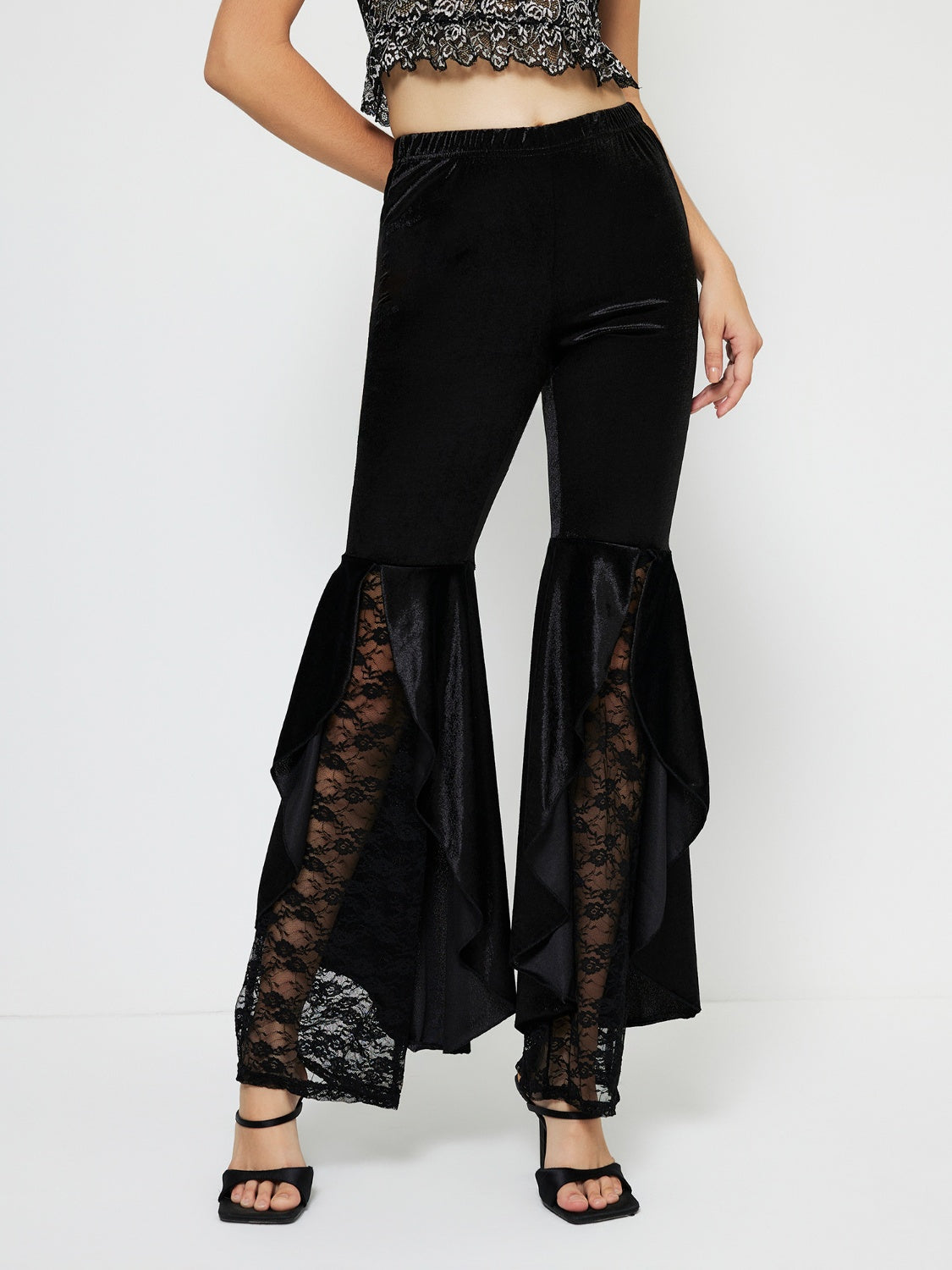 High Waist Lace Flare Pants Black