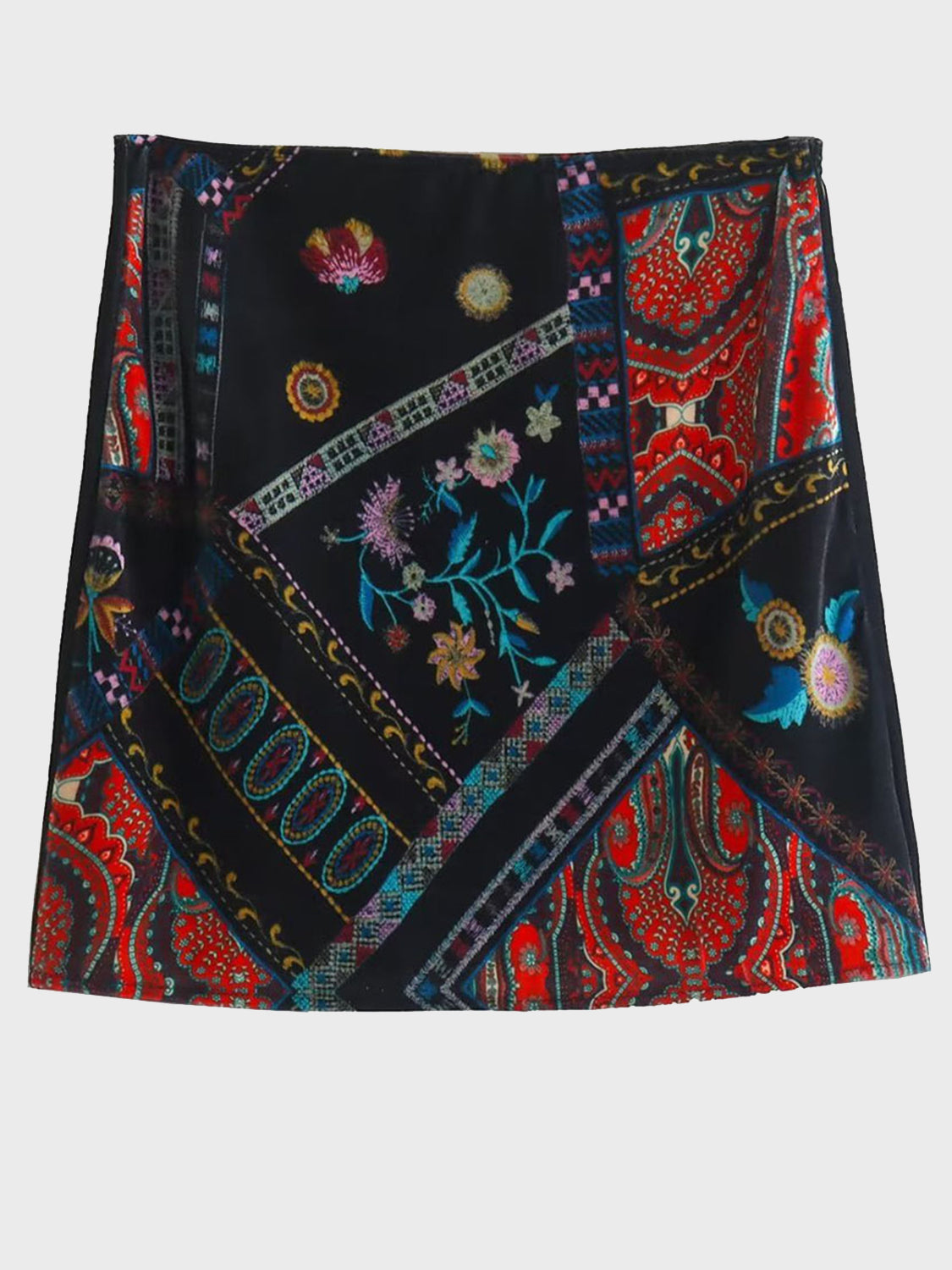 Printed Zip Mini Skirt Black