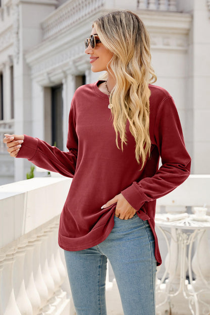 Round Neck Slit Tunic Top