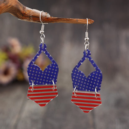 US Flag Pattern Acrylic Earrings Dark Blue One Size