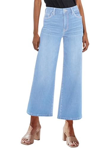 Rfm Jeans - Genleck Womens Wide Leg Jeans Trendy Cropped Loose Jeans High Waisted Stretchy Capri Denim Pants Baggy Trousers 2024 Maya Blue