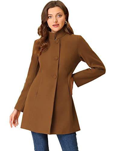 Blue Coat - Allegra K Womens Winter Overcoat MidLong Stand Collar Single Breasted Coat Outerwear Brown