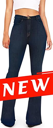 KDF Flare Jeans for Women Womens Bootcut Bell Bottom Jeans High Waisted Stretch Slimming Bell Bottoms Jeans #2_dark Blue