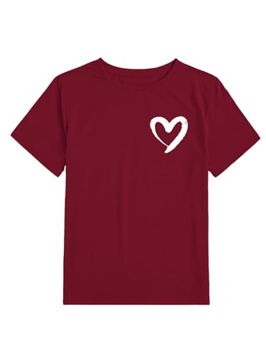 Heart Shirt - SOLY HUX Womens Letter Print Graphic Tees Short Sleeve Tops Casual Summer T Shirt Burgundy Heart