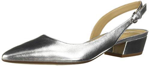 Jodie Turner-Smith Silver Metallic Shoes - Naturalizer Women's Banks Slingback Pointed Toe Low Heel Pump