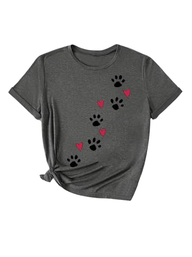 Heart Shirt - SOLY HUX Womens Letter Print Graphic Tees Short Sleeve Tops Casual Summer T Shirt Dark Grey