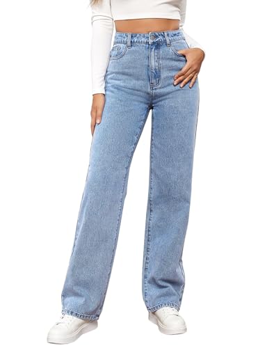 Mom Jeans - Womens Straight Leg Jeans Tummy Control Trendy High Waisted Stretchy Casual Denim Pants Baggy Trousers