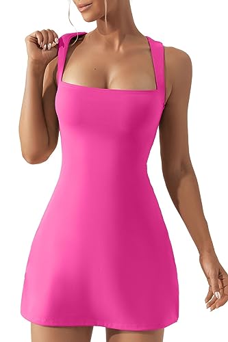 Mariah Carey Red Mini Dress - Women's Square Neck Bodice Dress Sleeveless Tank Top Stretch Flare Mini Dresses Azalea Pink