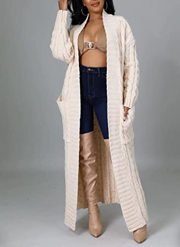 Long Sweaters for Women Cardigan Open Front Long Sleeve Plus Size Chunky Cable Knit Duster Cardigans with Pockets Winter Coat