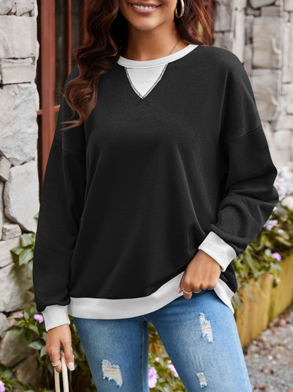 Women's Contrast Long Sleeve Sweatshirt Black