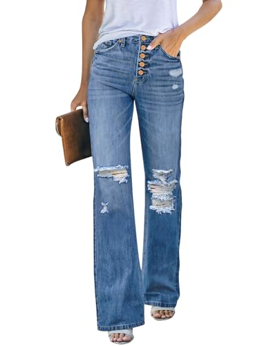 Rfm Jeans - LookbookStore High Waisted Ripped Flare Jeans for Women Distressed Bell Bottom Jeans Wide Leg Pants Lapis Loft