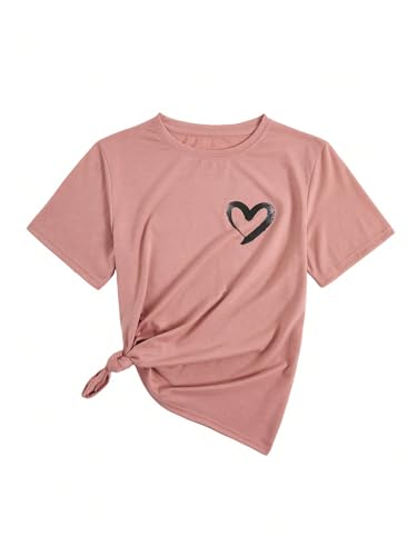 Heart Shirt - SOLY HUX Womens Letter Print Graphic Tees Short Sleeve Tops Casual Summer T Shirt Dusty Pink Heart