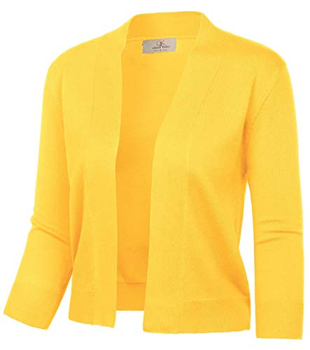 Yellow Cardigan - GRACE KARIN Womens 34 Sleeve Knit Cropped Cardigan Sweaters Open Front Bolero Shrugs Coat Tops S3XL Yellow