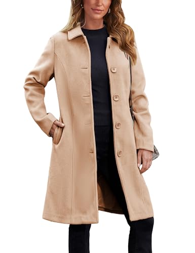 Blue Coat - Springrain Womens Pea Coat Elegant Overcoat Single Breasted Winter Coat Dress Coat with Pockets Camel