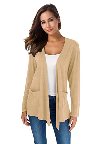 Yellow Cardigan - TownCat Cardigans for Women Loose Casual Long Sleeved Open Front Breathable Cardigans with Pockets White-apricot