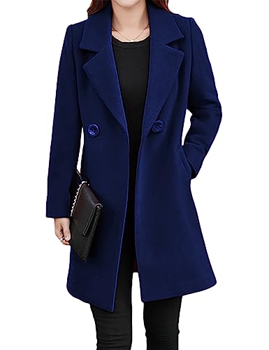 Blue Coat - Omoone Womens Long Sleeve Slim Fit Warm Winter Wool Blend Pea Coat Overcoat Navy