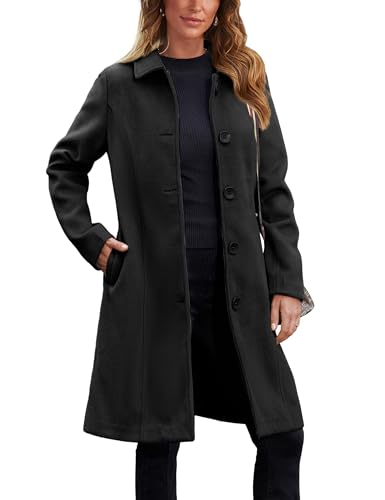 Blue Coat - Springrain Womens Pea Coat Elegant Overcoat Single Breasted Winter Coat Dress Coat with Pockets Black