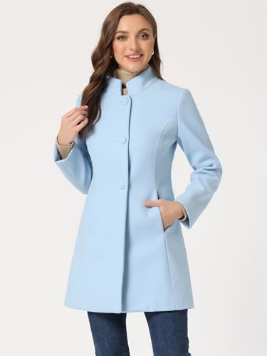 Blue Coat - Allegra K Womens Winter Overcoat MidLong Stand Collar Single Breasted Coat Outerwear