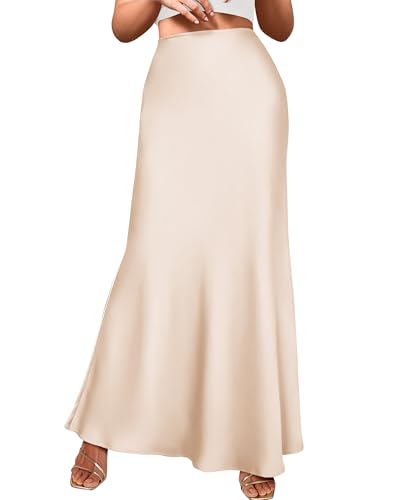 Cream Satin Skirt Outfit - BTFBM Womens Summer Fall Skirt 2024 Silk Elegant High Waist Cocktail Party Wedding Mermaid Satin Maxi Skirts