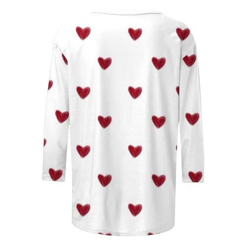 Heart Shirt - Valentines Day Shirts for Women Aesthetic Cute Love Heart Print TShirt 34 Length Sleeve Tunic Tops Cotton Pullovers