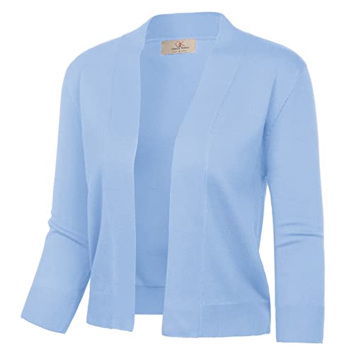 Yellow Cardigan - GRACE KARIN Womens 34 Sleeve Knit Cropped Cardigan Sweaters Open Front Bolero Shrugs Coat Tops S3XL Light Blue