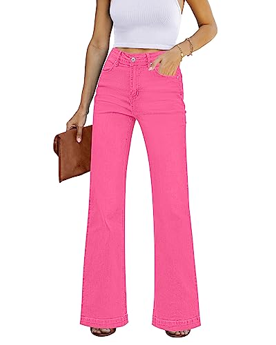 Rfm Jeans - GRAPENT Womens Flare Jeans High Waisted Wide Leg Baggy Jean for Women Stretch Denim Pants Magenta Pink