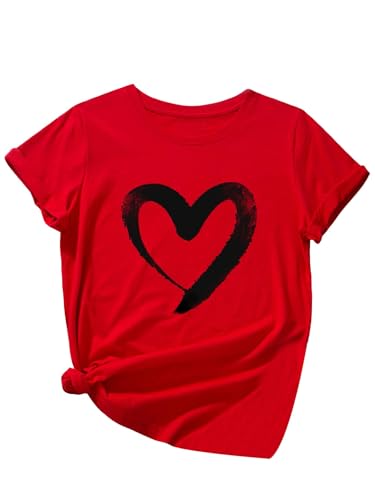 Heart Shirt - SOLY HUX Womens Letter Print Graphic Tees Short Sleeve Tops Casual Summer T Shirt Red Heart X-Small