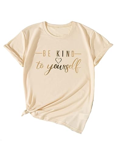 Heart Shirt - SOLY HUX Womens Letter Print Graphic Tees Short Sleeve Tops Casual Summer T Shirt Apricot Letter Multi