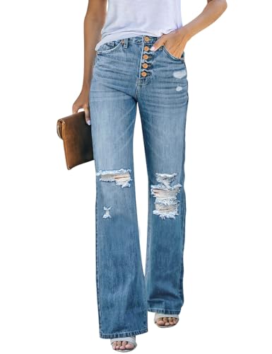 Rfm Jeans - LookbookStore High Waisted Ripped Flare Jeans for Women Distressed Bell Bottom Jeans Wide Leg Pants