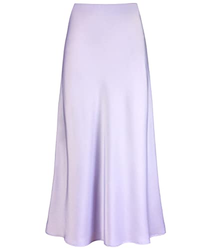 Cream Satin Skirt Outfit - Womens Satin High Waisted Maxi Skirts Hidden Elasticized Waistband A Line Long Skirt Lilac