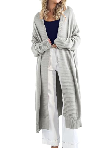 Danedvi Womens Long Cardigan Sweaters 2024 Fall Chunky Knit Oversized Slouchy Open Front Warm Coats with Pockets Grey