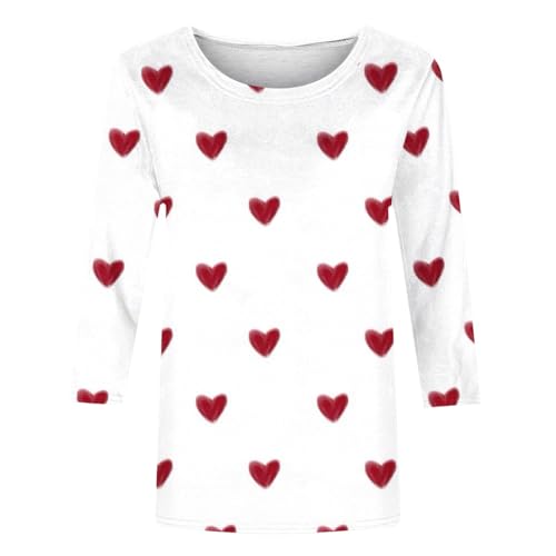 Heart Shirt - Valentines Day Shirts for Women Aesthetic Cute Love Heart Print TShirt 34 Length Sleeve Tunic Tops Cotton Pullovers