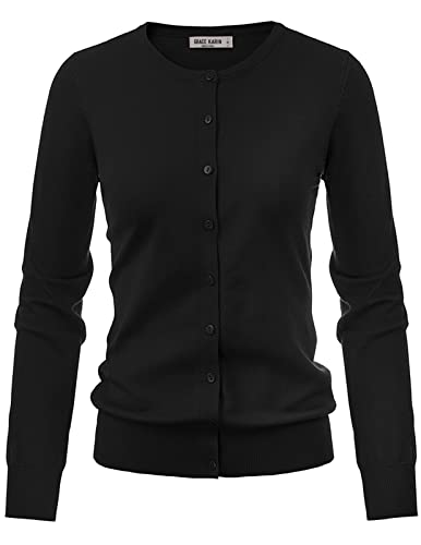 Yellow Cardigan - GRACE KARIN Womens Classic Long Sleeve Knit Cardigan Sweaters Casual Open Front Button Down Cardigan S3XL Black-1