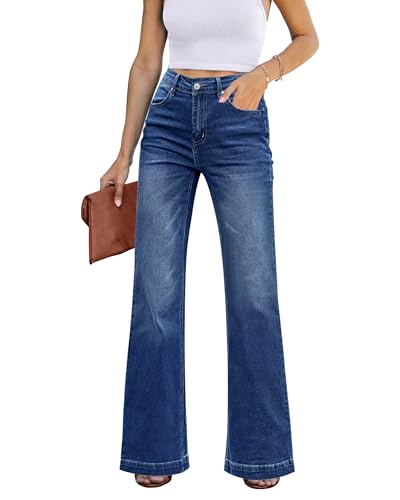 Rfm Jeans - GRAPENT Womens Flare Jeans High Waisted Wide Leg Baggy Jean for Women Stretch Denim Pants Nightfall Dark Wash