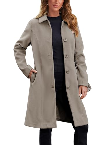 Blue Coat - Springrain Womens Pea Coat Elegant Overcoat Single Breasted Winter Coat Dress Coat with Pockets Taupe