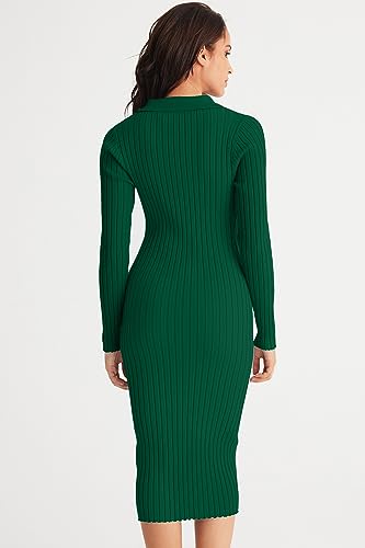 Christmas Green Dress - MEROKEETY Womens 2024 V Neck Ribbed Sweater Dress Long Sleeve Bodycon Knit Midi Dresses