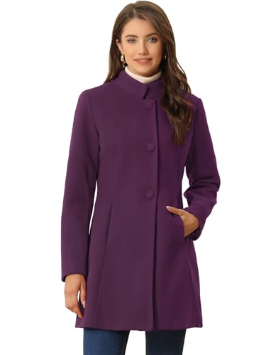 Blue Coat - Allegra K Womens Winter Overcoat MidLong Stand Collar Single Breasted Coat Outerwear Deep Purple