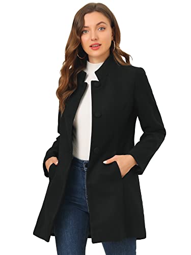 Blue Coat - Allegra K Womens Winter Overcoat MidLong Stand Collar Single Breasted Coat Outerwear Black