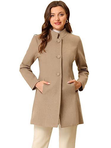 Blue Coat - Allegra K Womens Winter Overcoat MidLong Stand Collar Single Breasted Coat Outerwear Light Brown