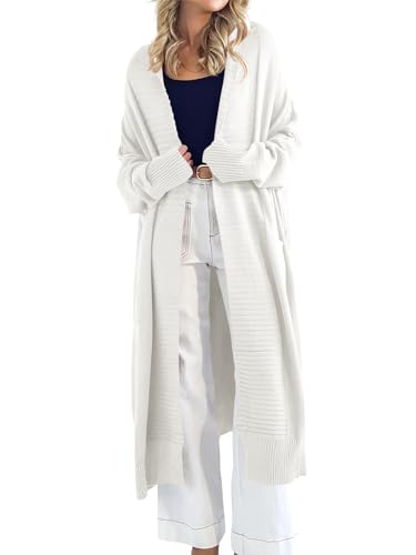 Danedvi Womens Long Cardigan Sweaters 2024 Fall Chunky Knit Oversized Slouchy Open Front Warm Coats with Pockets White