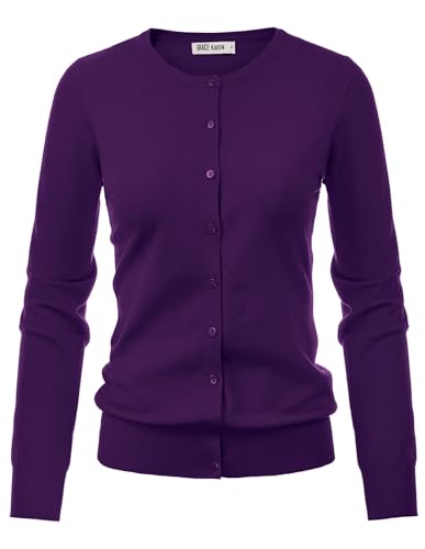 Yellow Cardigan - GRACE KARIN Womens Classic Long Sleeve Knit Cardigan Sweaters Casual Open Front Button Down Cardigan S3XL Dark Purple