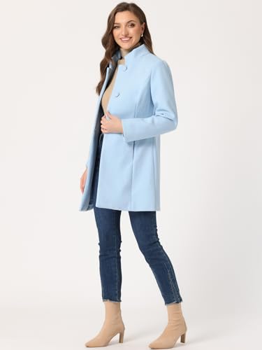 Blue Coat - Allegra K Womens Winter Overcoat MidLong Stand Collar Single Breasted Coat Outerwear