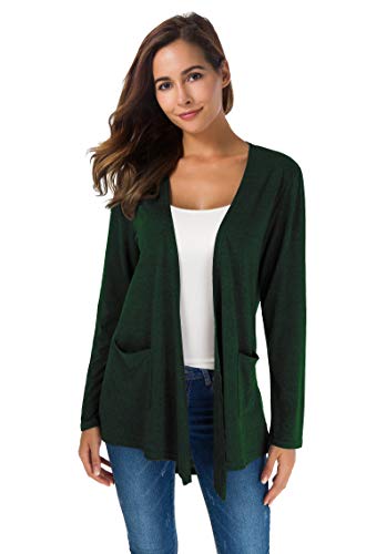 Yellow Cardigan - TownCat Cardigans for Women Loose Casual Long Sleeved Open Front Breathable Cardigans with Pockets Dark Green