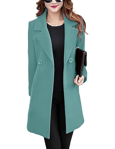 Blue Coat - Omoone Womens Long Sleeve Slim Fit Warm Winter Wool Blend Pea Coat Overcoat Cyan