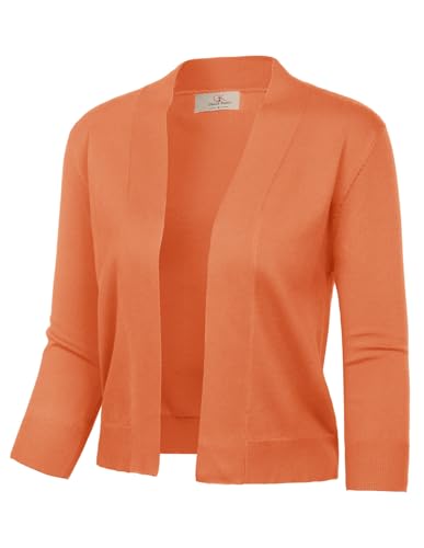 Yellow Cardigan - GRACE KARIN Womens 34 Sleeve Knit Cropped Cardigan Sweaters Open Front Bolero Shrugs Coat Tops S3XL Bright-orange