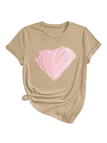 Heart Shirt - SOLY HUX Womens Letter Print Graphic Tees Short Sleeve Tops Casual Summer T Shirt Apricot Heart